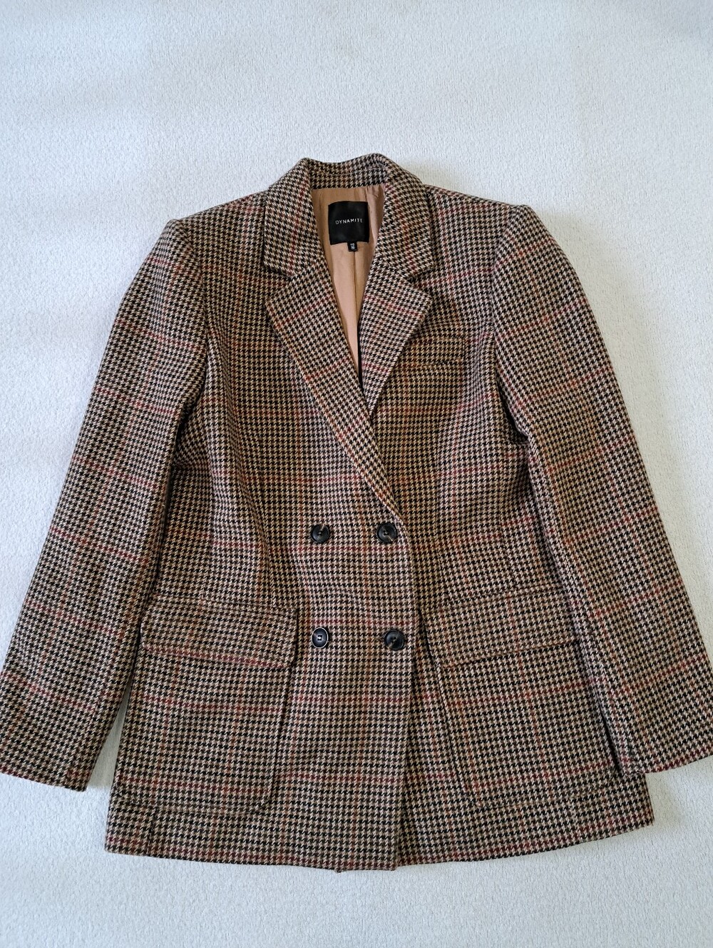 Dynamite Diana Plaid Double-Breasted Oversized Blazer Size Small Academia Preppy